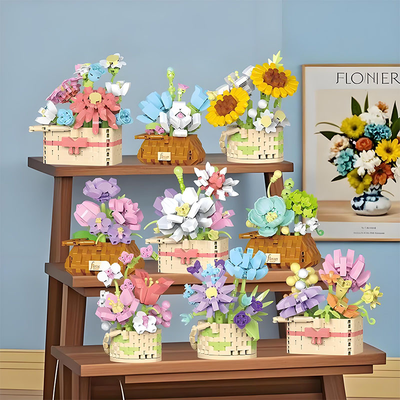 Bonsai Garden Lego Set - DIY Potted Rose Sunflower Plants Succulents