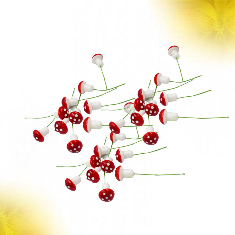 Bonsai Garden World - 100Pcs Red Simulated Mushroom Miniatures for