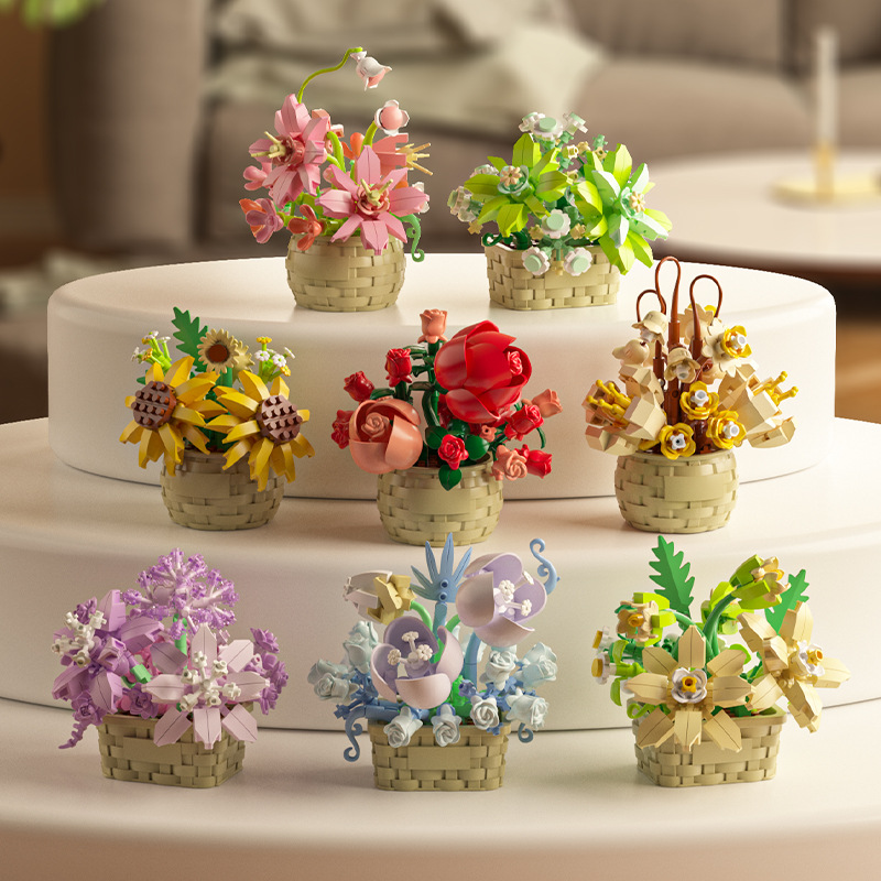 DIY MOC Potted Rose Sunflower  - Bonsai Garden Lego Set review and price