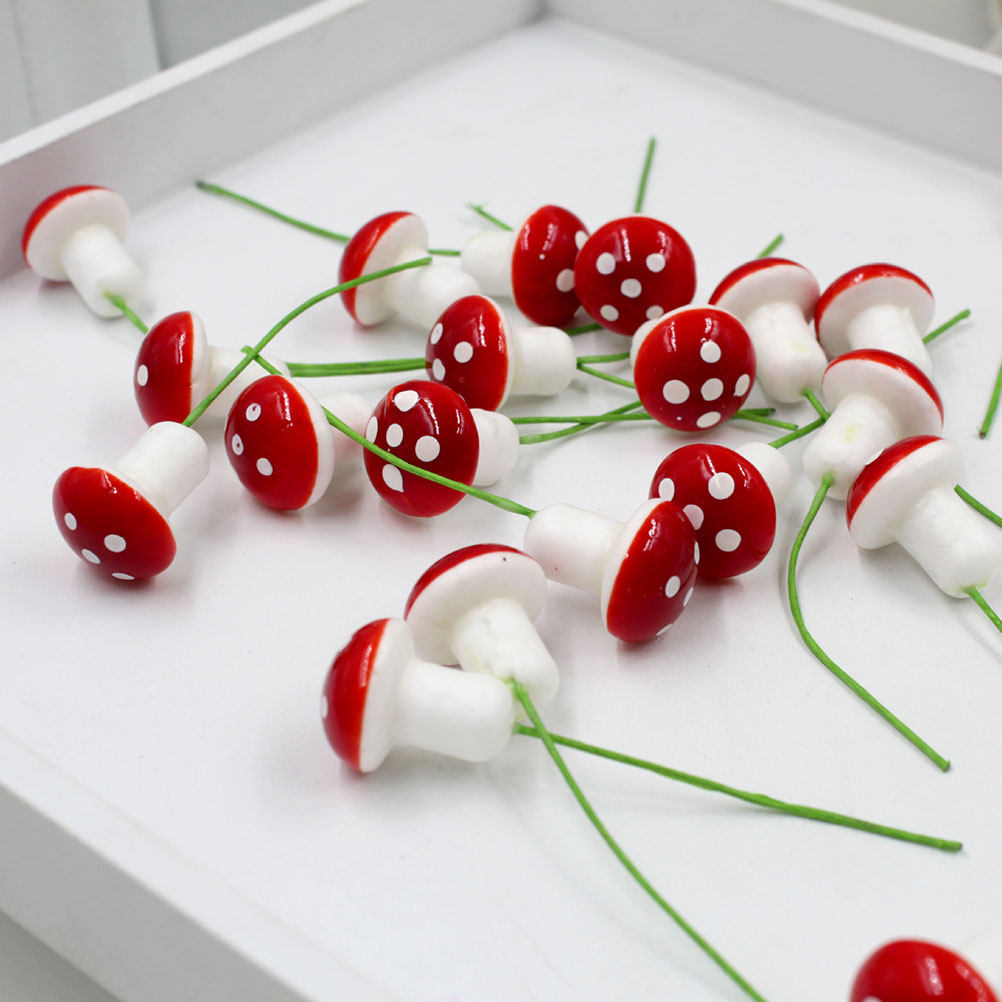 100Pcs Red Simulated Mushroom  - Bonsai Garden World review and price